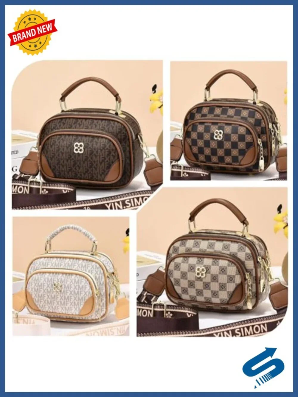 Retro Letter Print PU Leather Crossbody Satchel Handbag with Detachable Strap